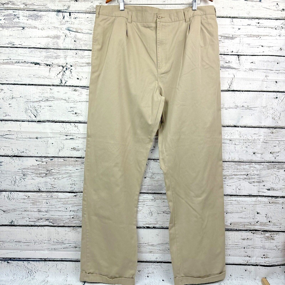 Beverly Hills Polo Club Men's Chino Khaki Pants Beige Stretch Flat Front [42x34]